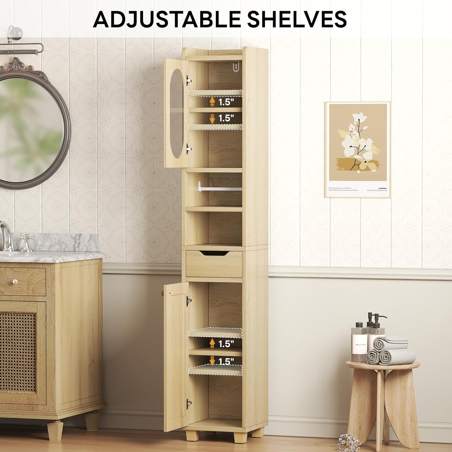 LIKIMIO Slim Freestanding Wooden Wicker Door Storage Cabinte (69 inches)