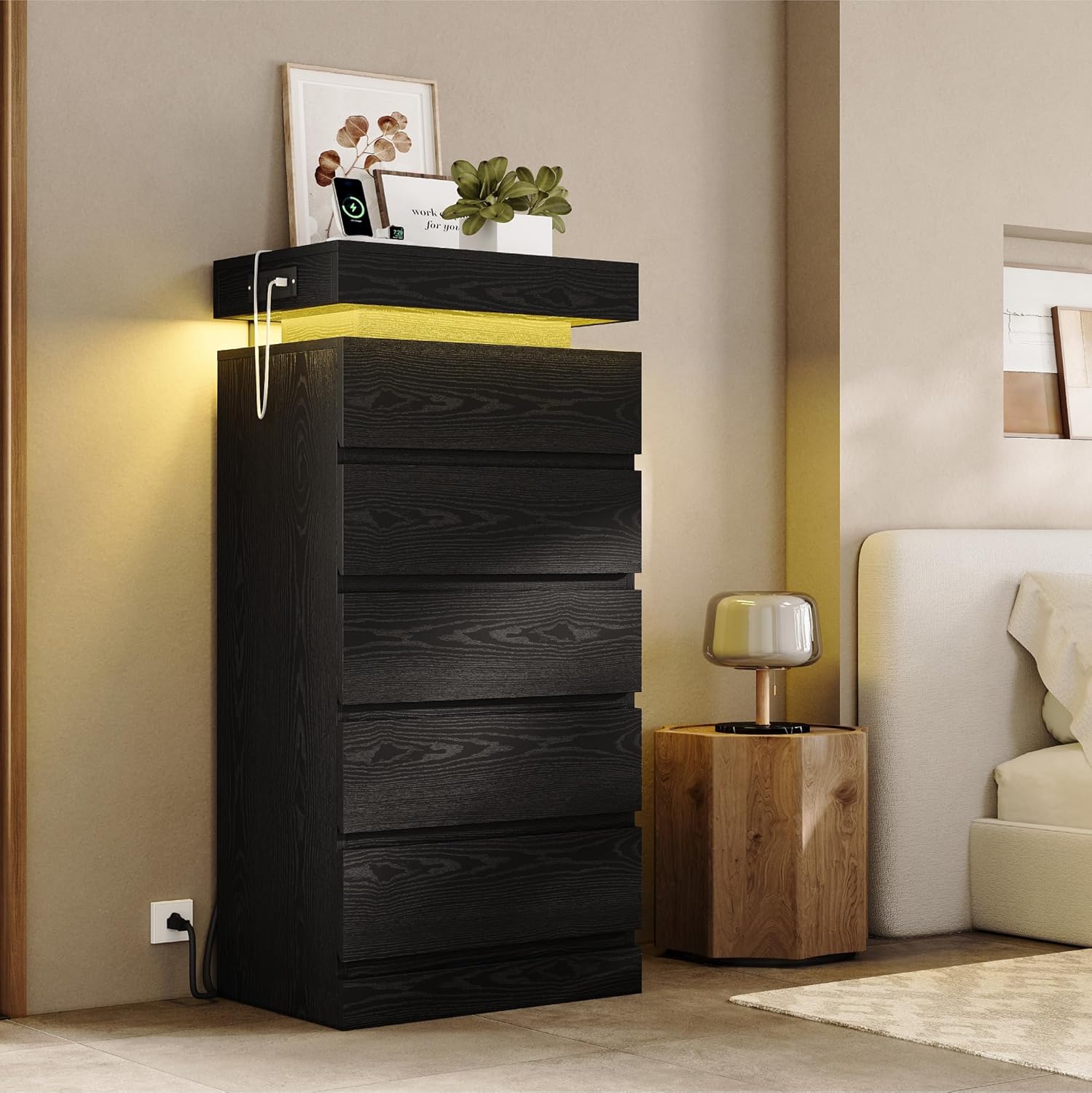 LIKIMIO Wooden 5 Drawer Tallboy (54")