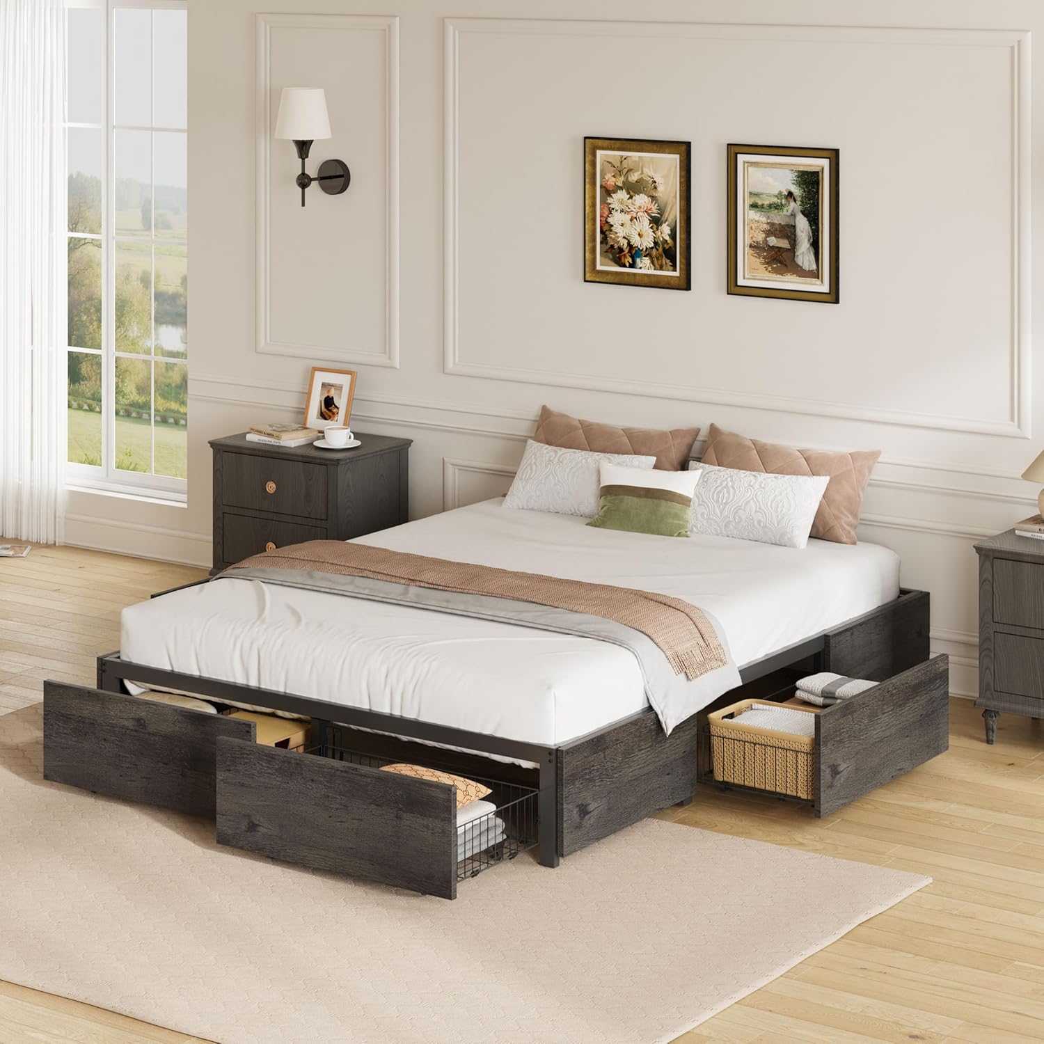 LIKIMIO Metal Bed Frame with Storage