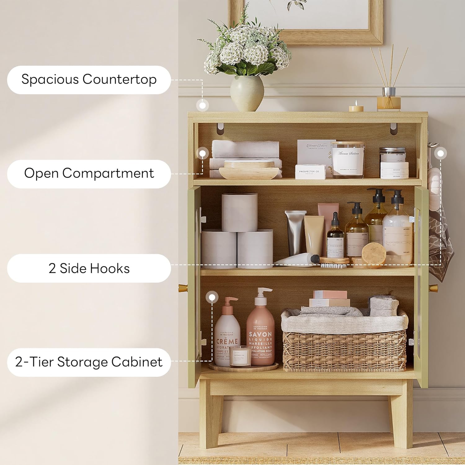 LIKIMIO Bathroom Storage Cabinet, Small Cabinet with 2 Doors and Adjustable Shelf