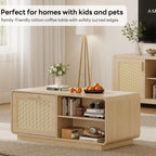 LIKIMIO 39.4" Rattan Coffee Table with Storage Drawers, Natural
