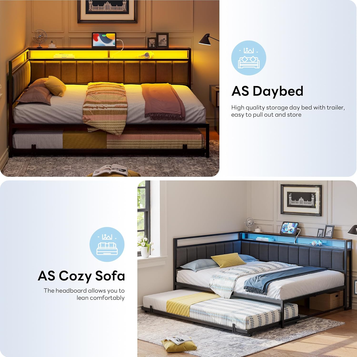 LIKIMIO Upholstered Storage Corner Bed