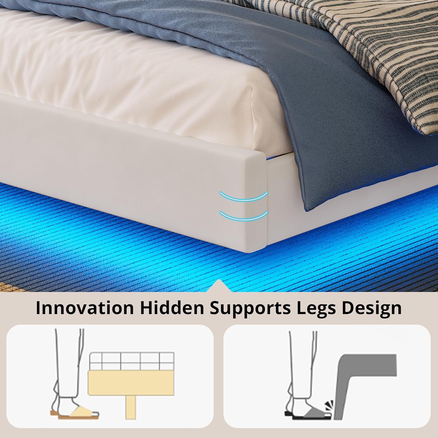 LIKIMIO LED & Velvet Upholstered Platform Bed Frame