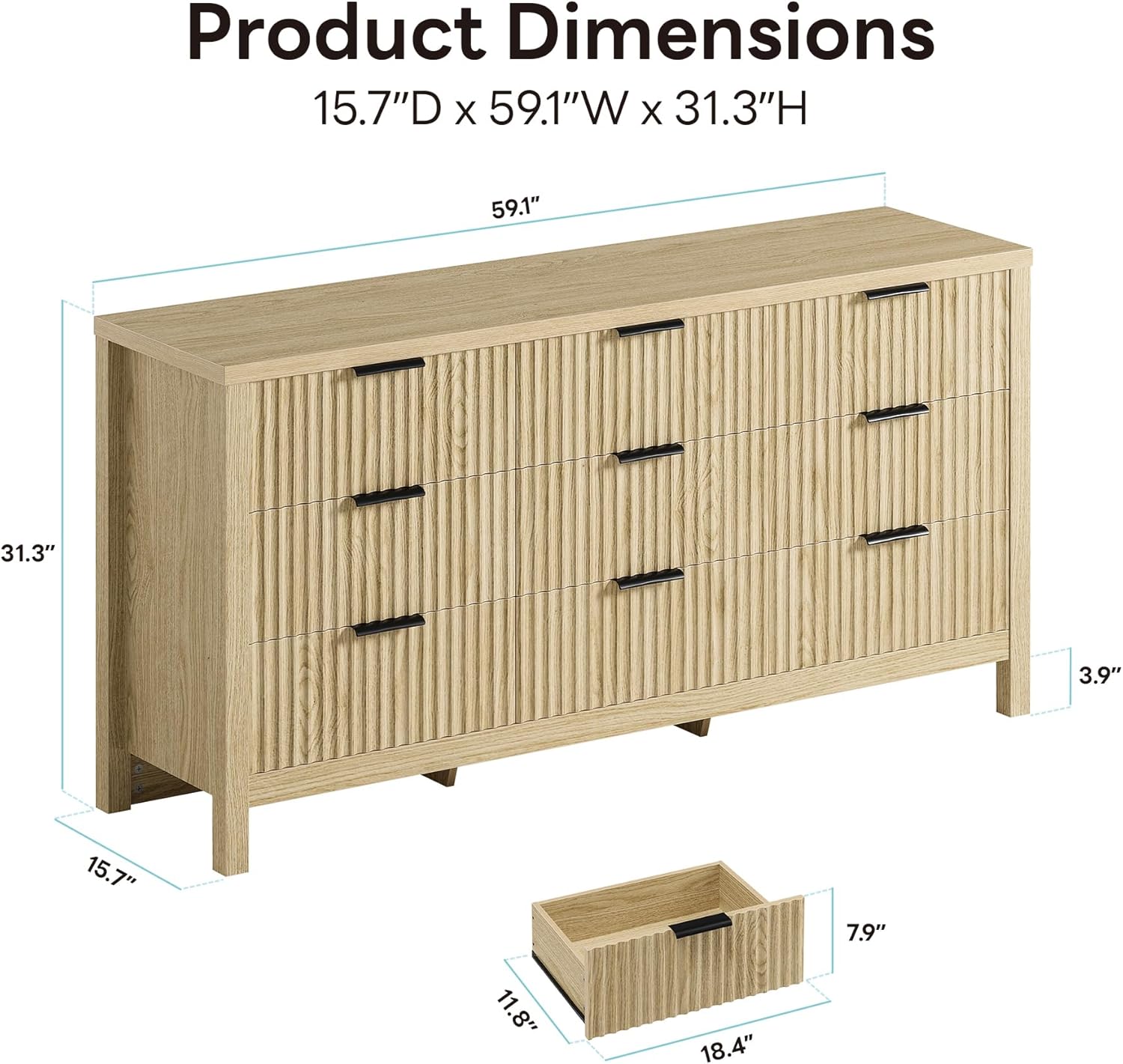 LIKIMIO 9-Drawer Wooden Drawer Dresser (59”)