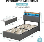 LIKIMIO Twin Bed Frame with Charging Station & LED Lights, Grey