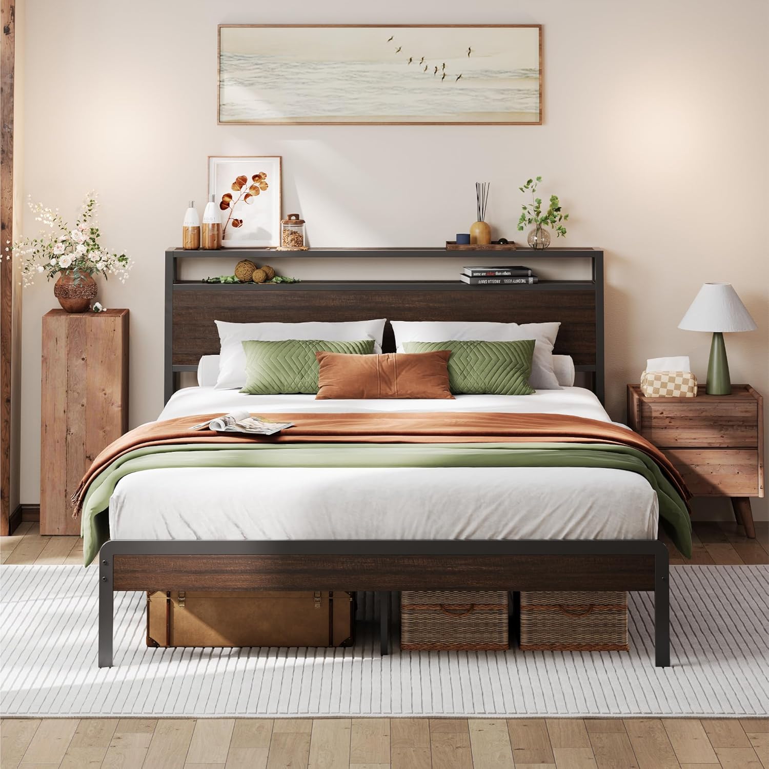 LIKIMIO Wood Grain Bed Frame