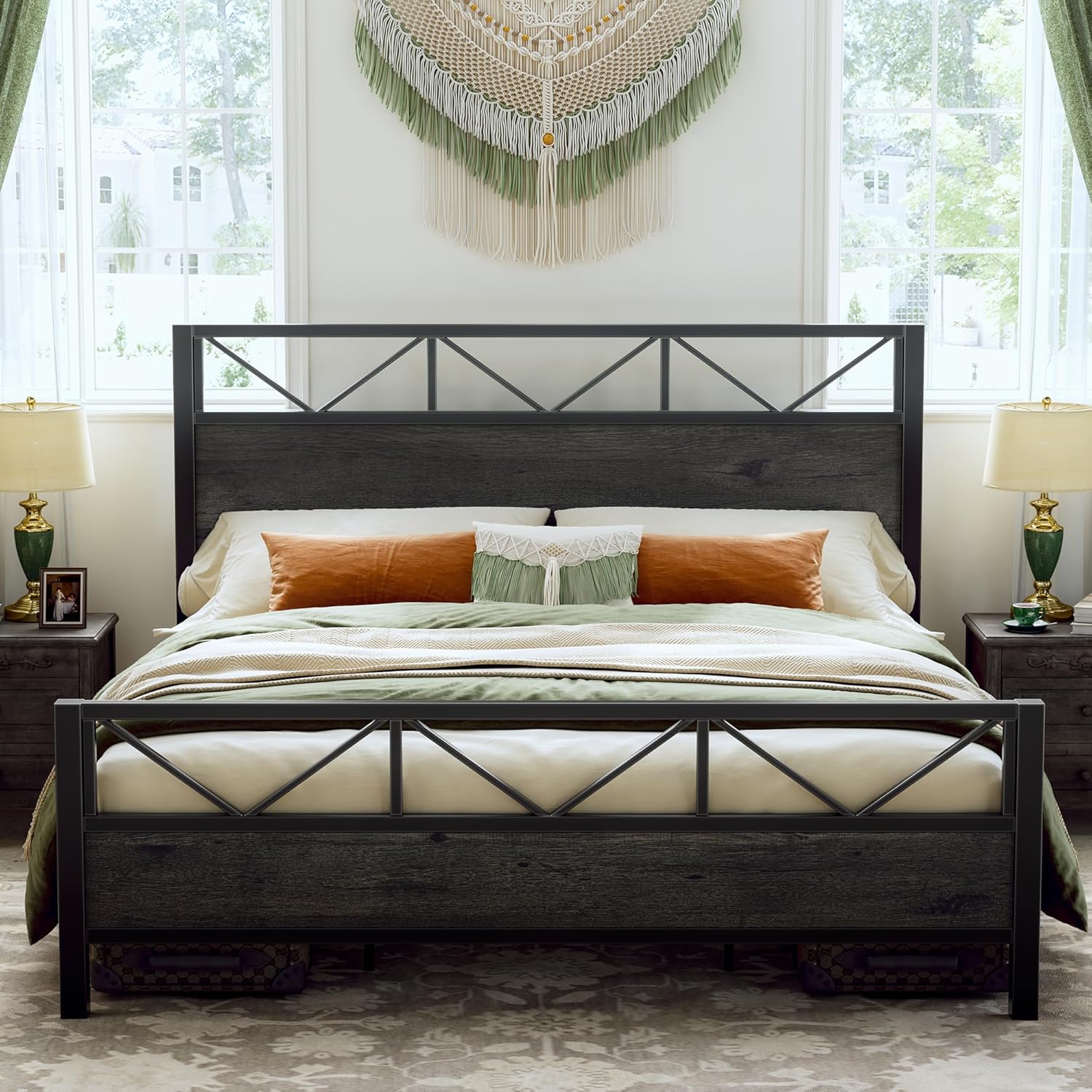LIKIMIO High Industrial Style Headboard Bed Frame