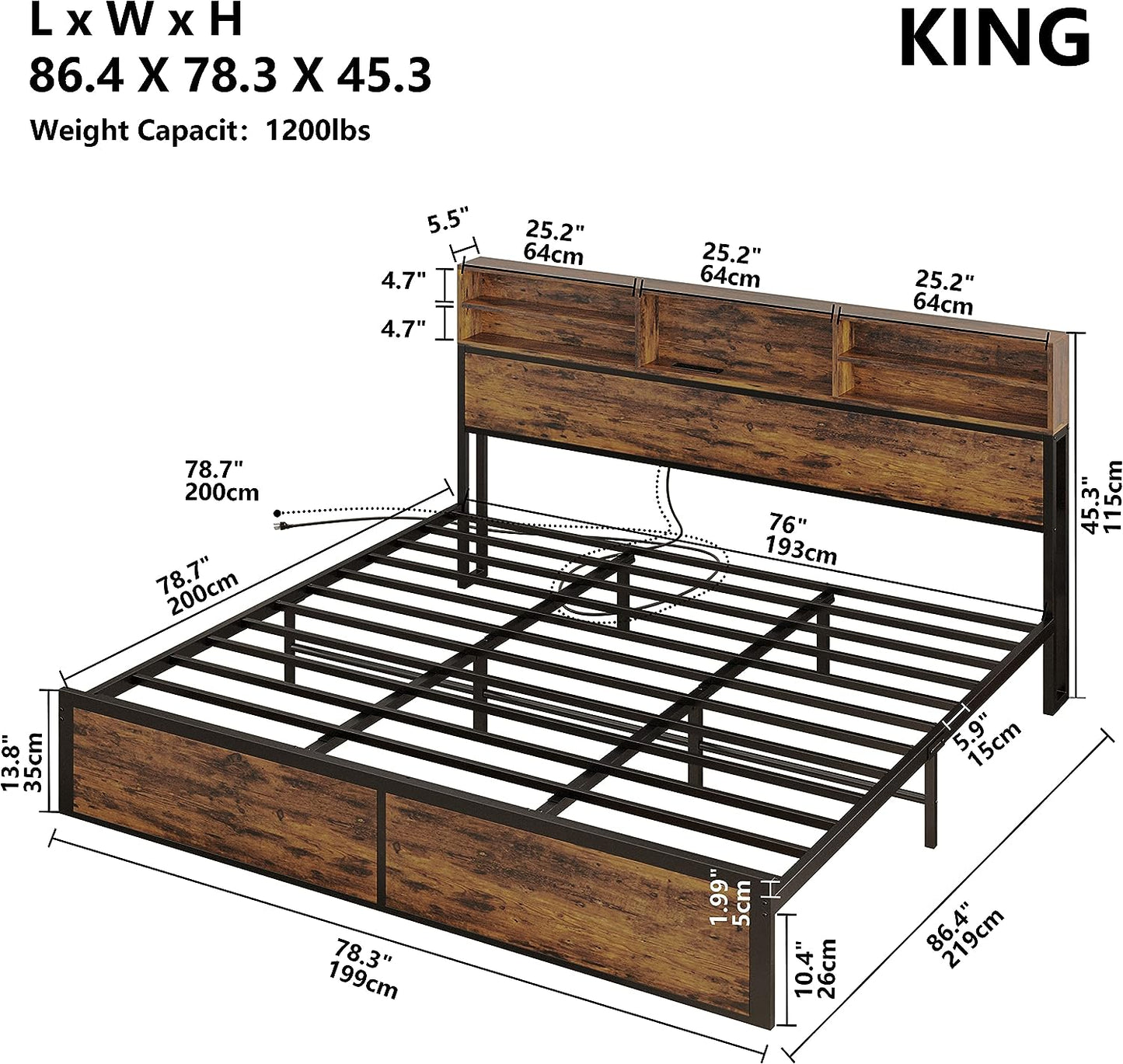 Noise Free Bed Frame with Bookcase Headboard