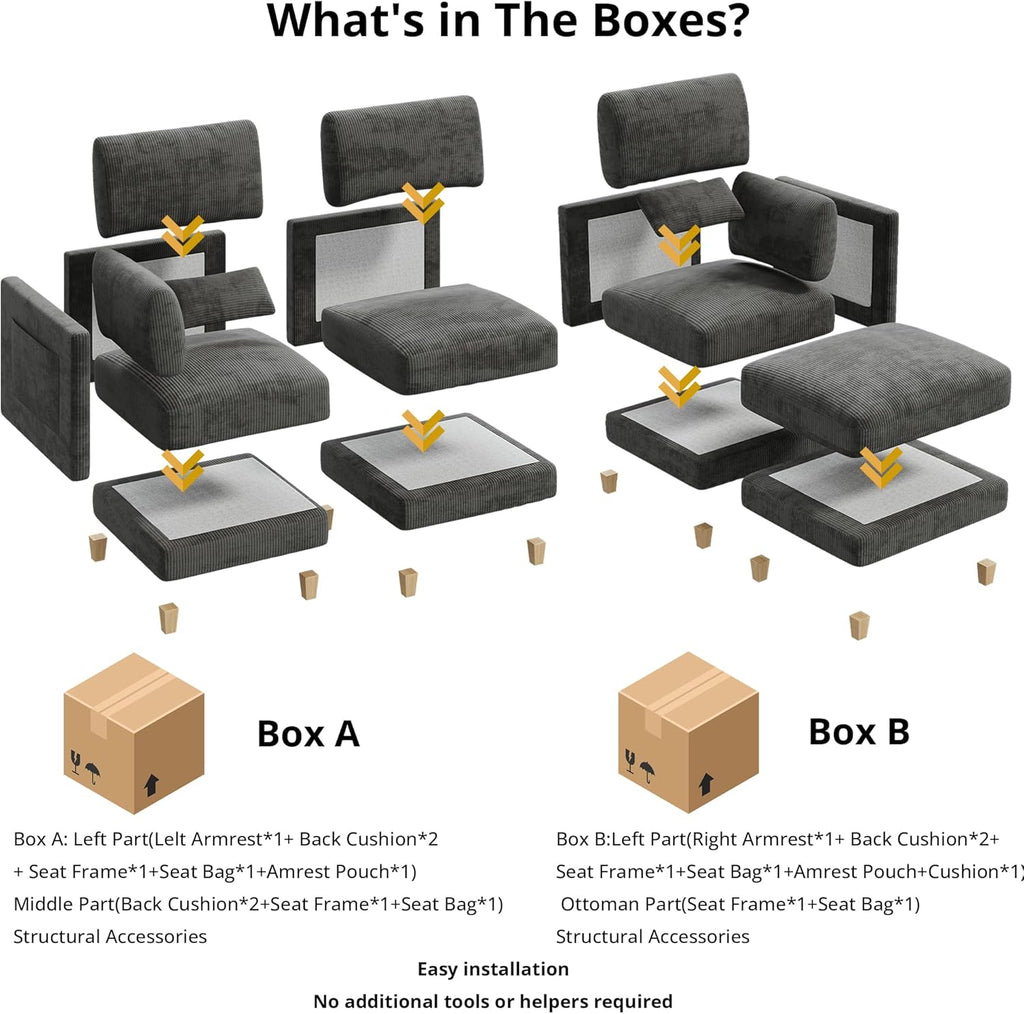 LIKIMIO L-shaped Corduroy Modular Sofa（91.1“）