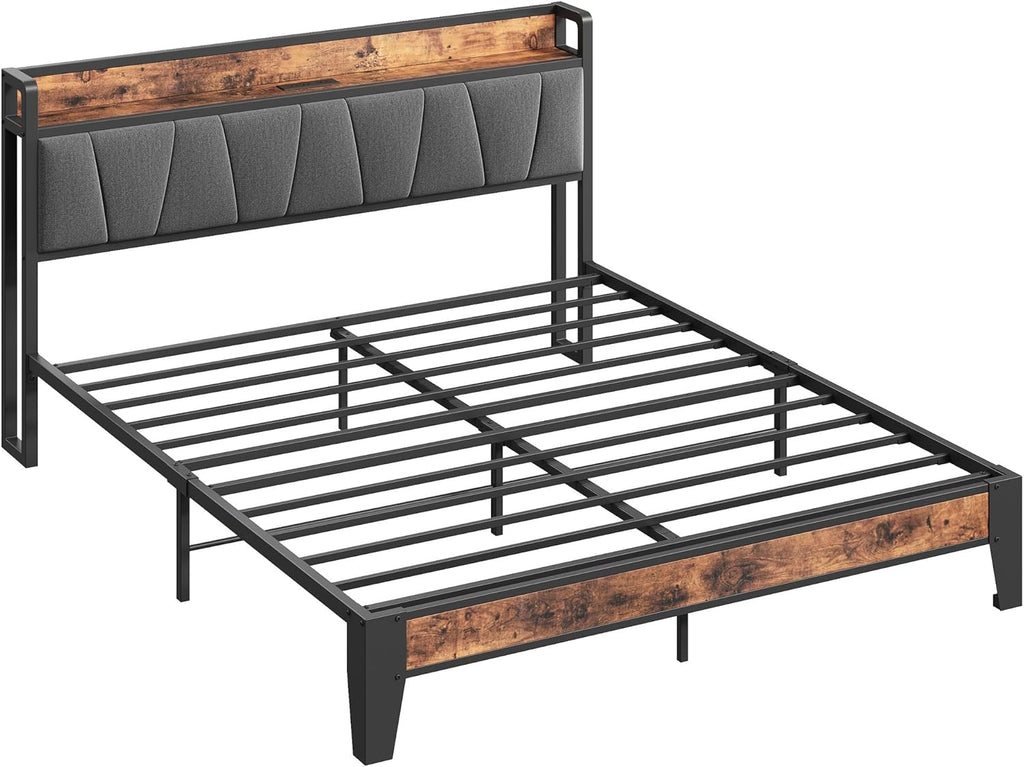 LIKIMIO Full Bed Frame, Storage Headboard with Charging Station