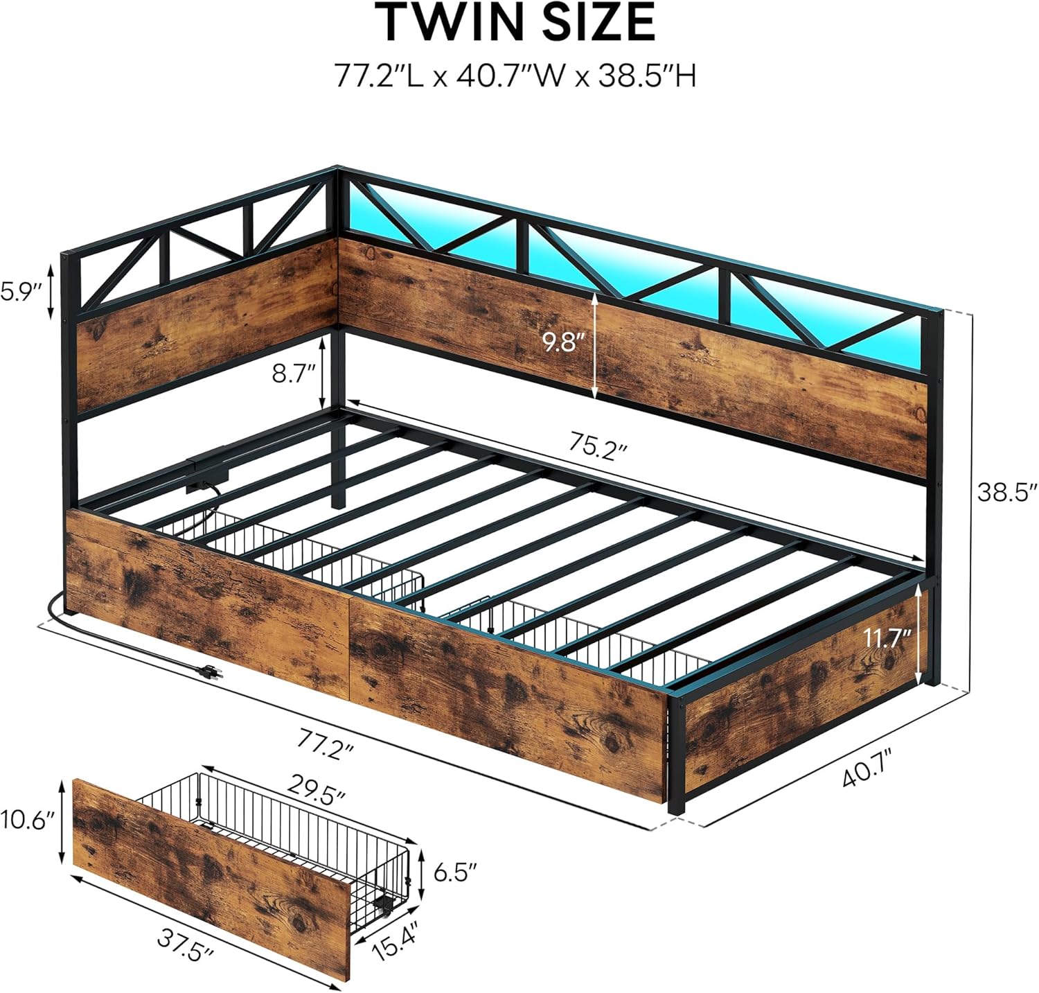 LIKIMIO Industrial Brown Storage Corner Bed