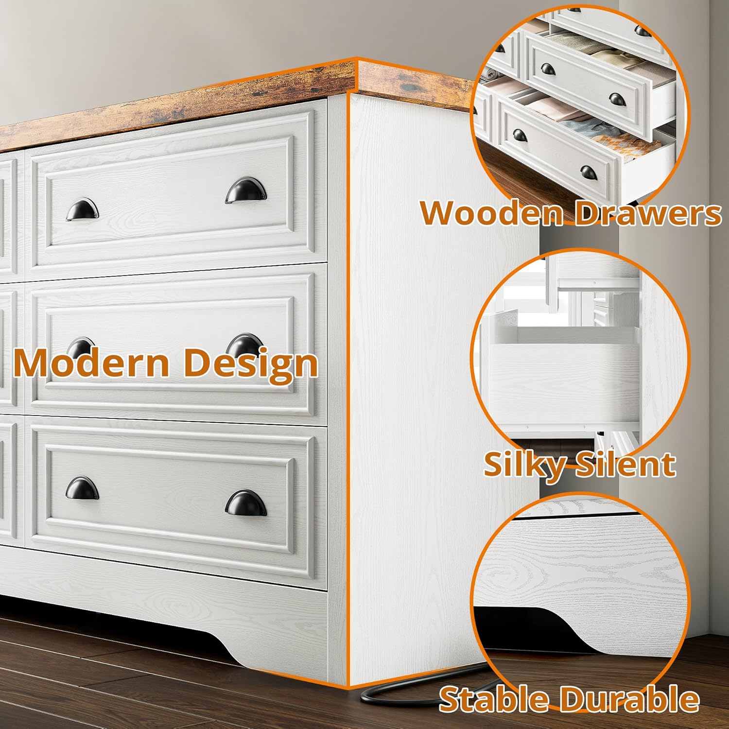 LIKIMIO Wooden 6-Drawers Dresser (59” )