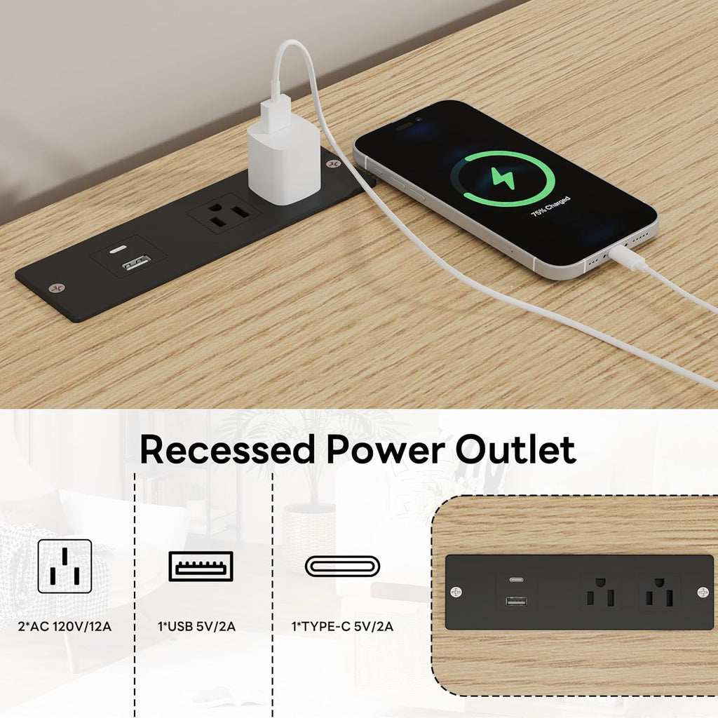 LIKIMIO TV Stand with Power Outlet for TVs up to 65", Natural