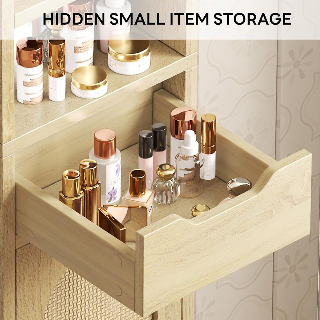 LIKIMIO Slim Freestanding Wooden Wicker Door Storage Cabinte (69 inches)