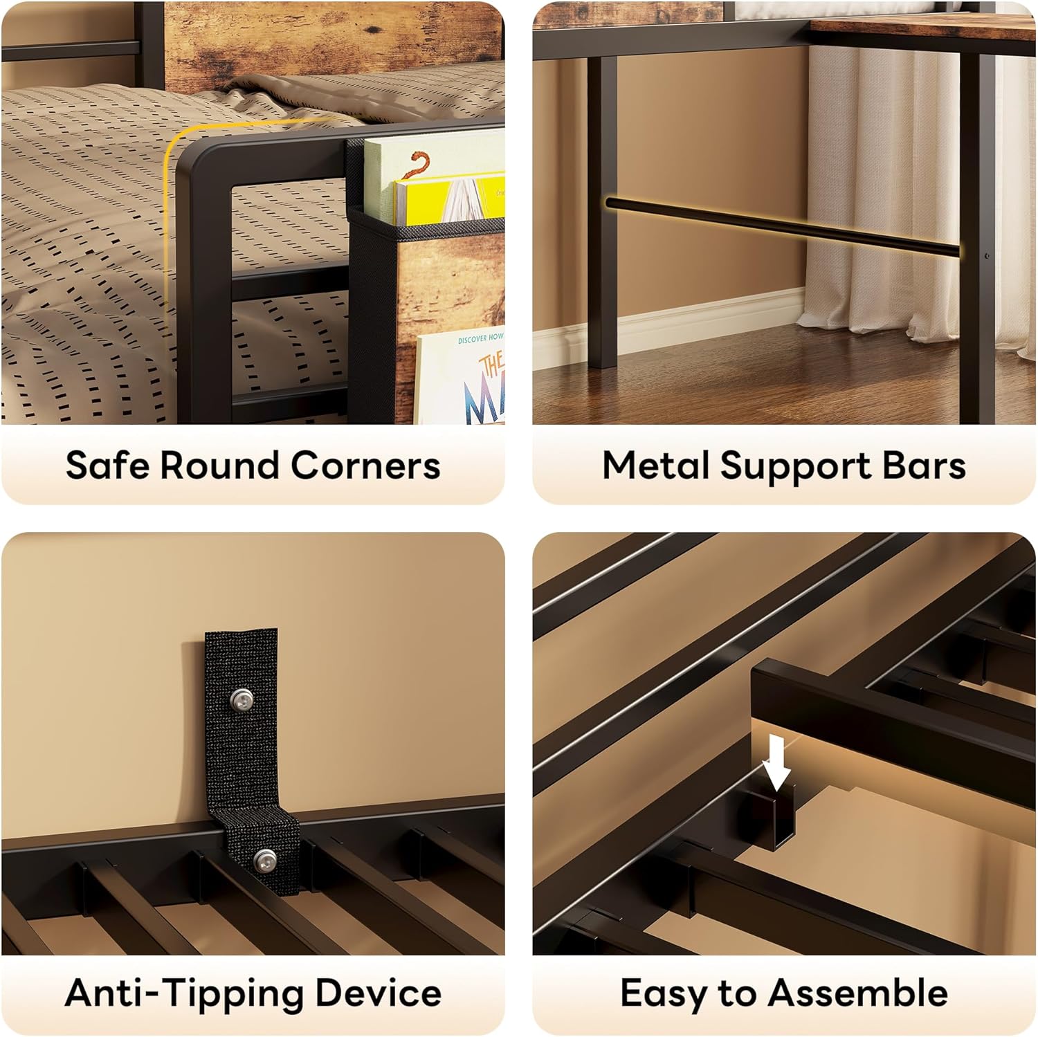 LIKIMIO Low Loft Bed with 2 Storage Vabinets