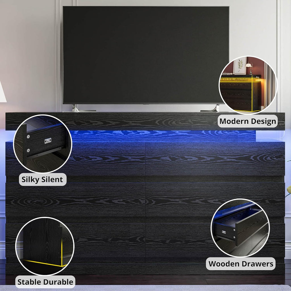 LIKIMIO Wooden LED 6-Drawers Dresser (59")