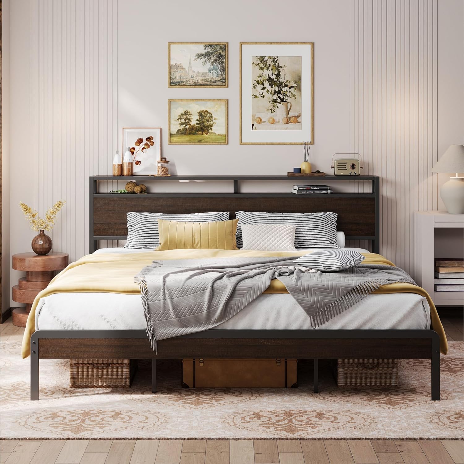 LIKIMIO Wood Grain Bed Frame