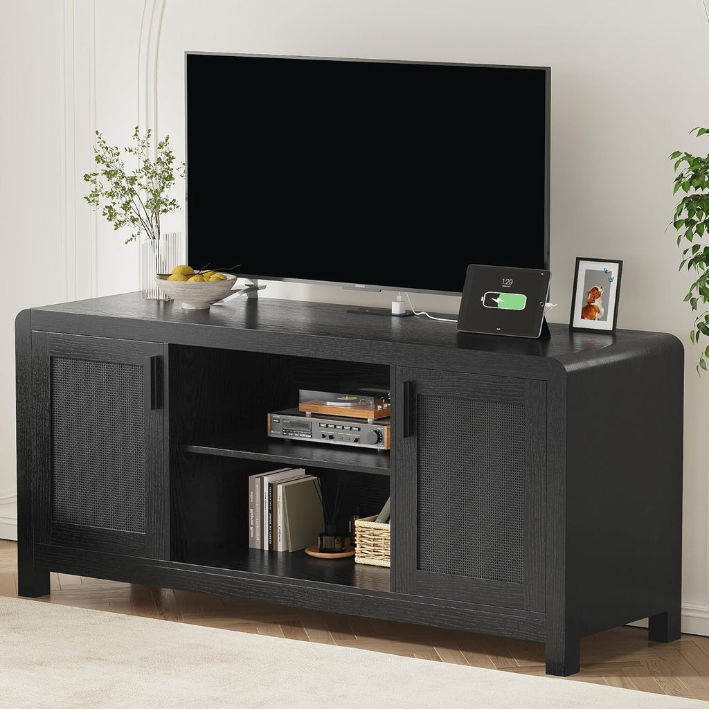 LIKIMIO TV Stand with Power Outlet for TVs up to 65", Black