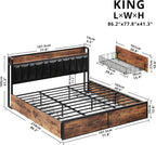 LIKIMIO California King Bed Frame with 4 Storage Drawers, Platform Bed with Charged Headboard