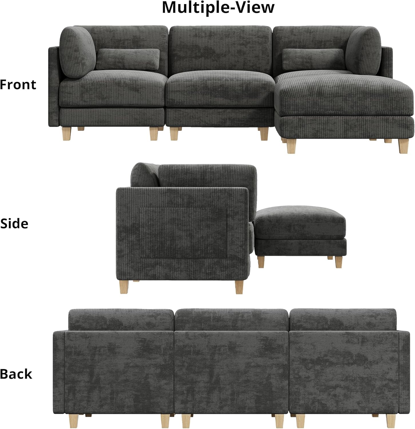 LIKIMIO L-shaped Corduroy Modular Sofa（91.1“）