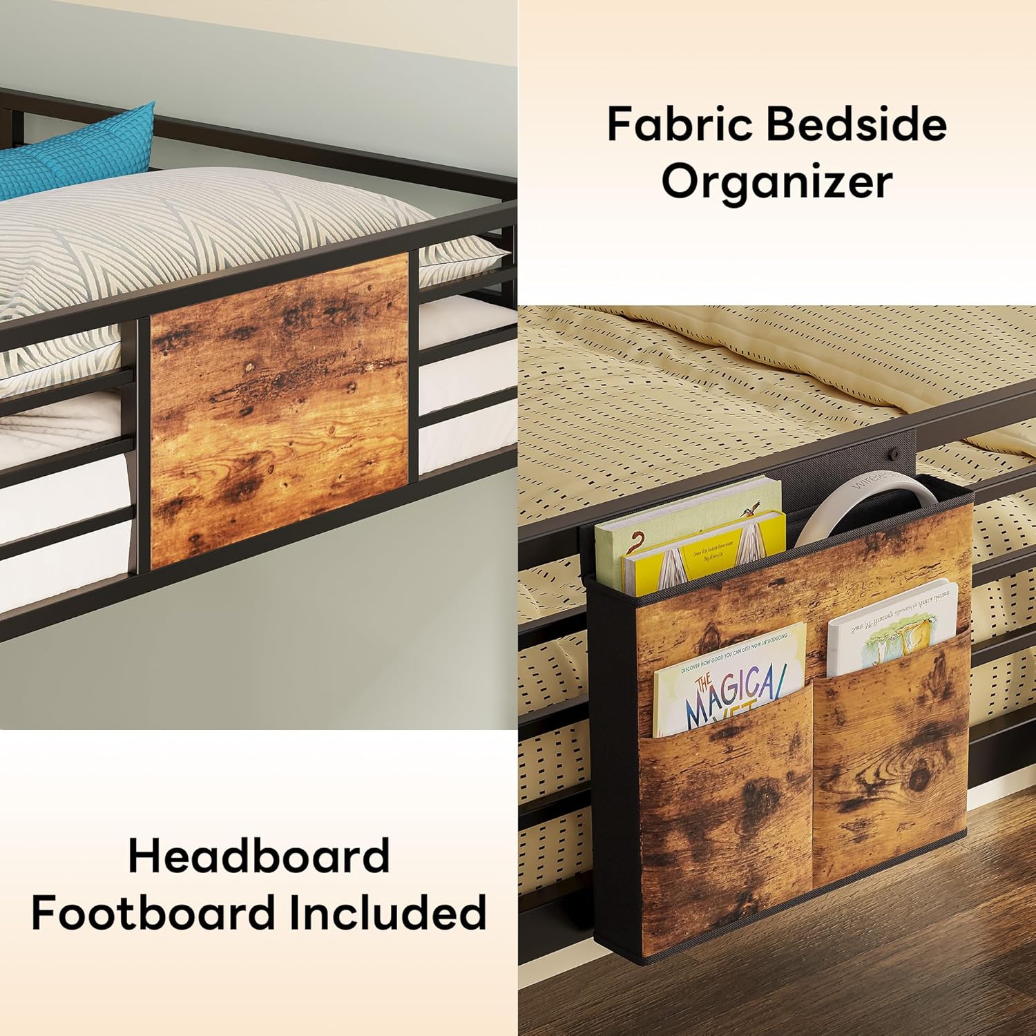 LIKIMIO Low Loft Bed with 2 Storage Vabinets