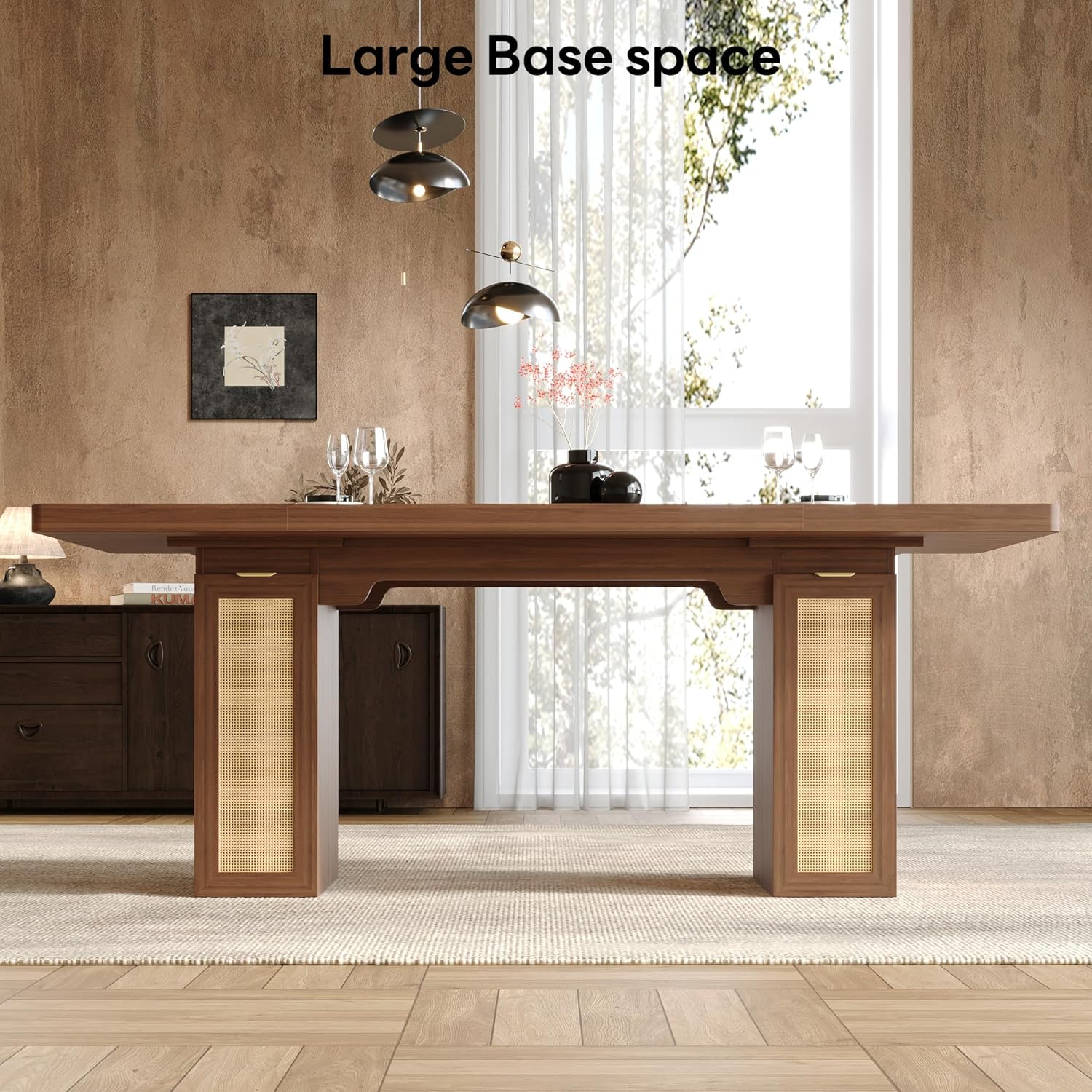 LIKIMIO Modern Woven Rattan Dining Table（78.7”）