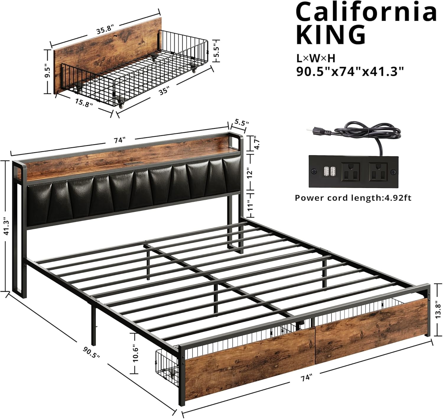 LIKIMIO Charging Storage Bed Frame