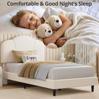 LIKIMIO Upholstered Twin Beds with Lamb Velvet 800LBS Sturdy, white
