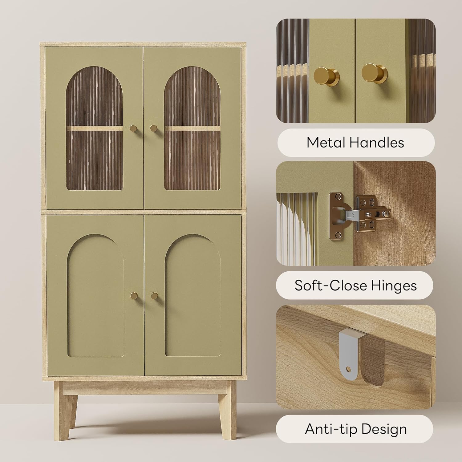 LIKIMIO Bathroom Storage Cabinet, Wooden Floor Cabinet with 4 Doors for Bathroom, Kitchen, or Dining Room