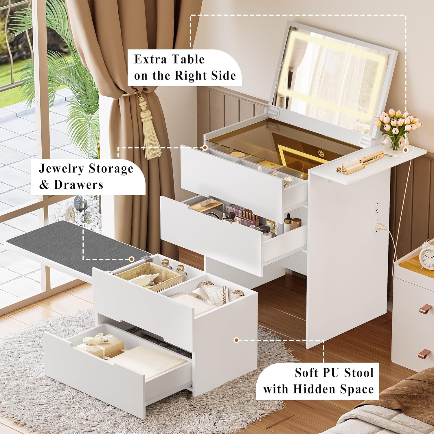 LIKIMIO 3-in-1 Make Up Vanity & End Table （31.9"）