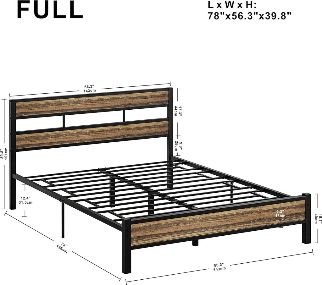 Noise Free Bed Frame with Headboard Rustic Brown