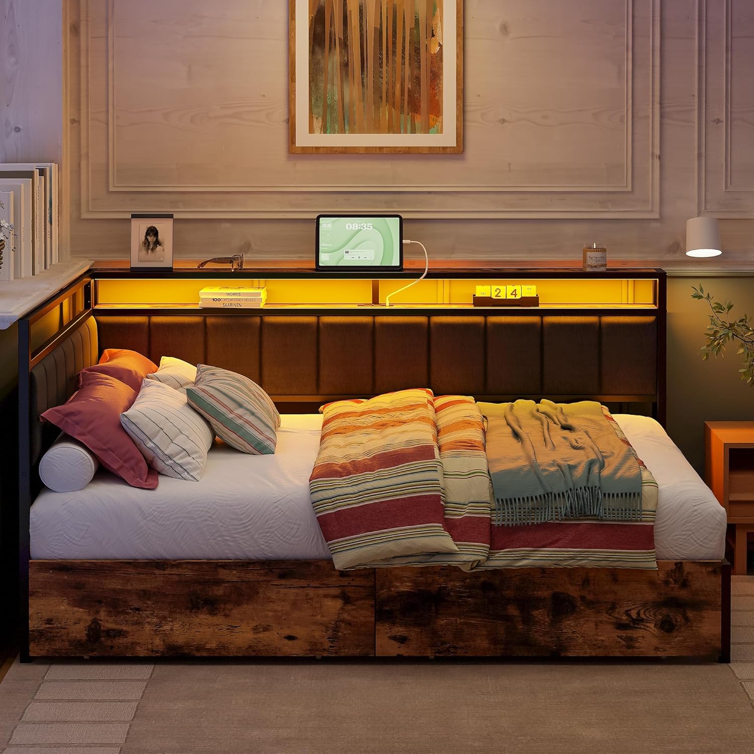 LIKIMIO Fabric Upholstered Fence Corner Bed