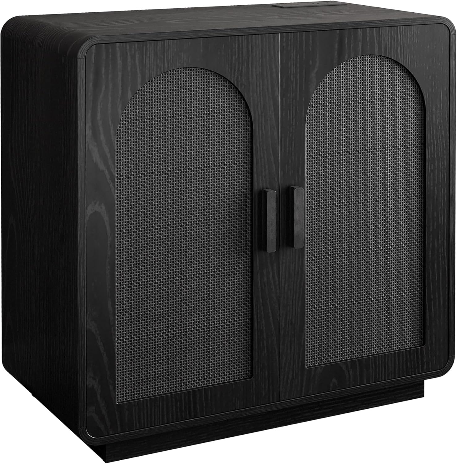 LIKIMIO Rattan Storage Cabinet with with 2 Doors and Adjustable Shelves for Kitchen, Black