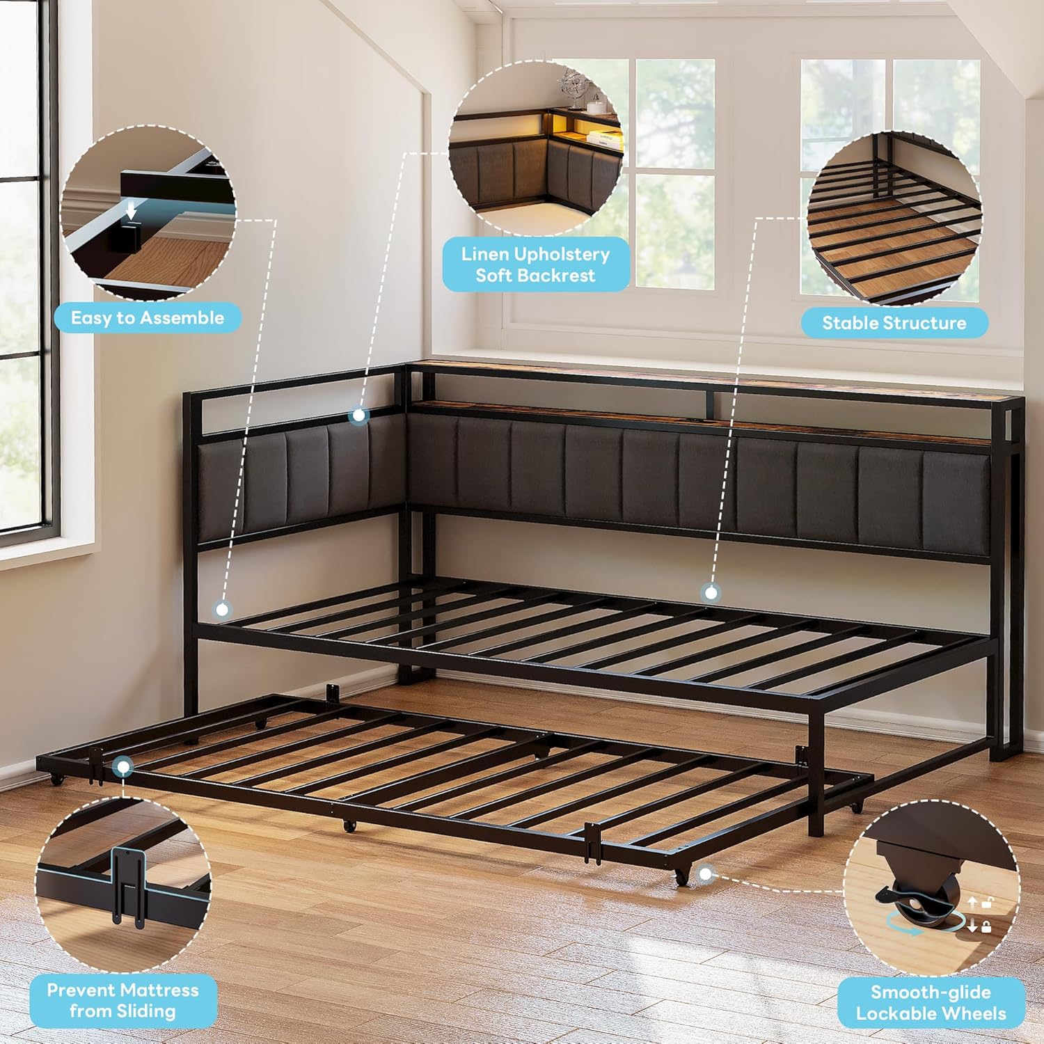 LIKIMIO Upholstered Storage Corner Bed