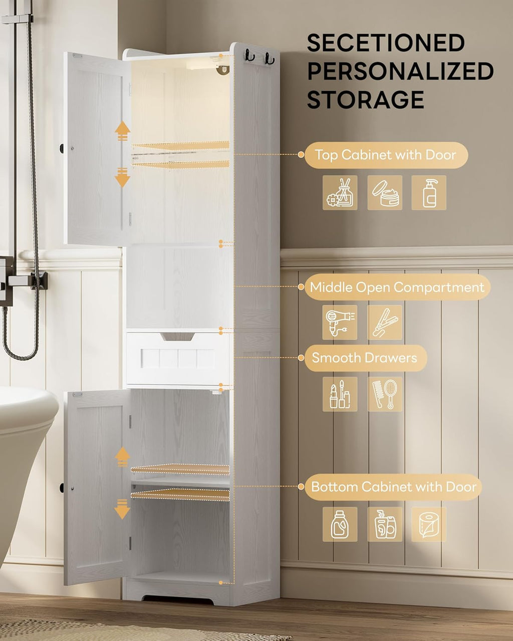LIKIMIO Slim Freestanding Storage Cabinet（68"）