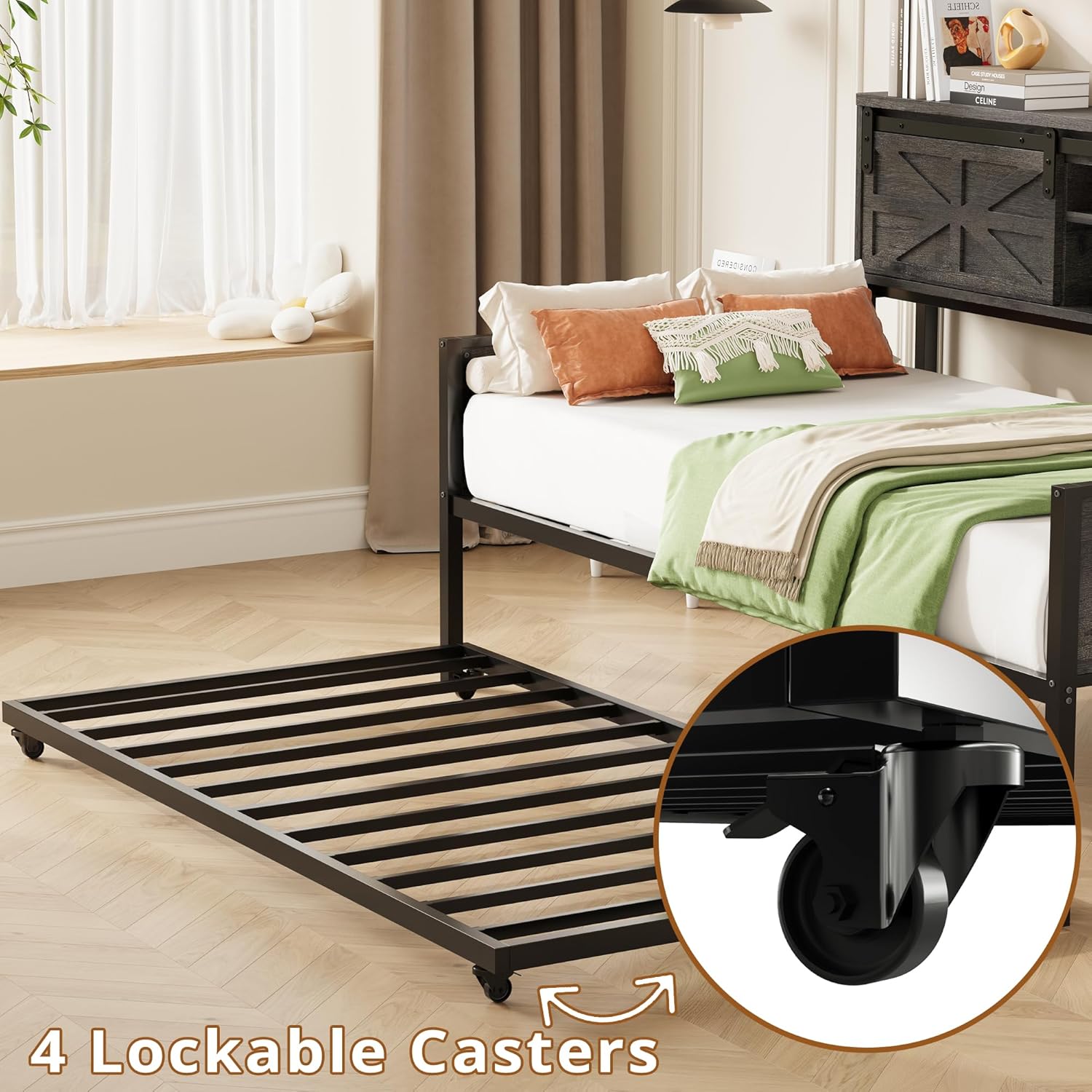 LIKIMIO Farmhouse Trundle Sofa Bed