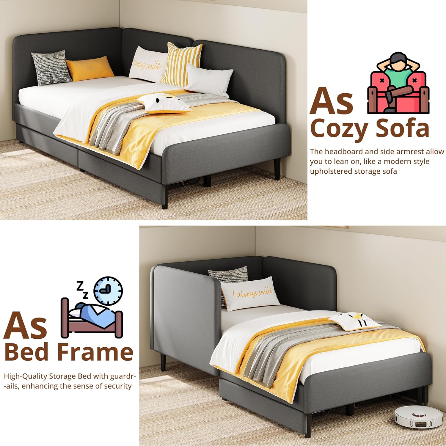 LIKIMIO Adjustable Bed Rails Corner Bed 