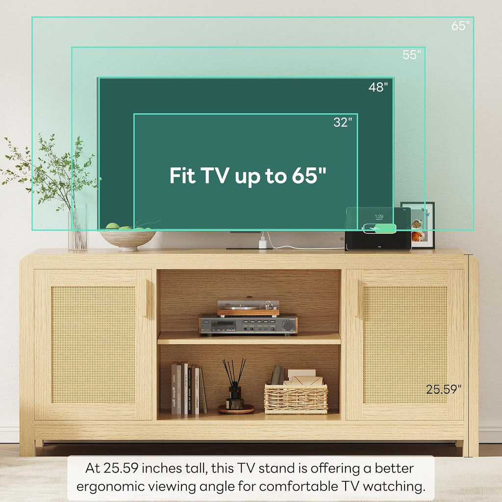 LIKIMIO TV Stand with Power Outlet for TVs up to 65", Natural