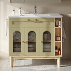 LIKIMIO 36 Inch Bathroom Vanity with Sink, Arched Glass Door Storage with Adjustable Shelf, 36" Single Sink Vanity