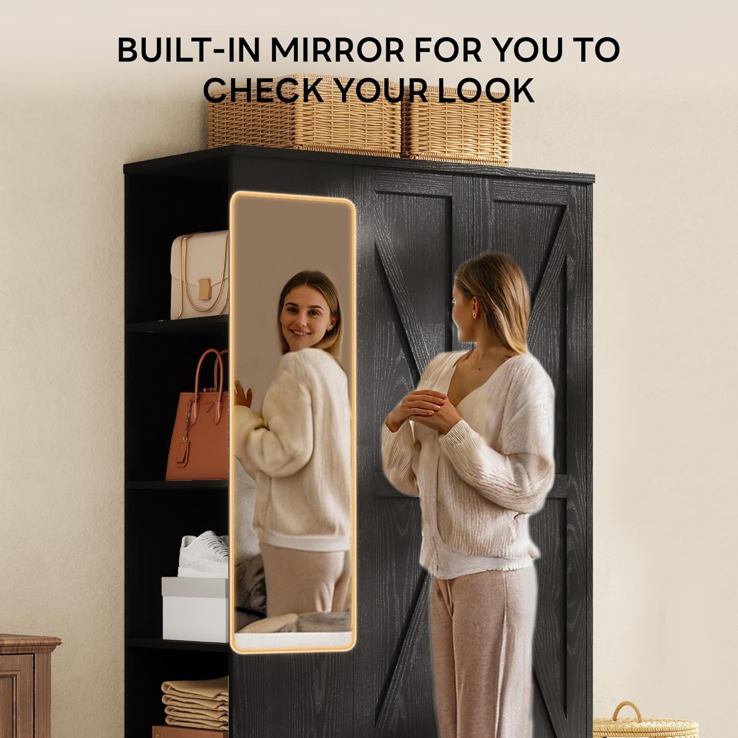 LIKIMIO 70" Armoire Freestanding Wooden Closet Set