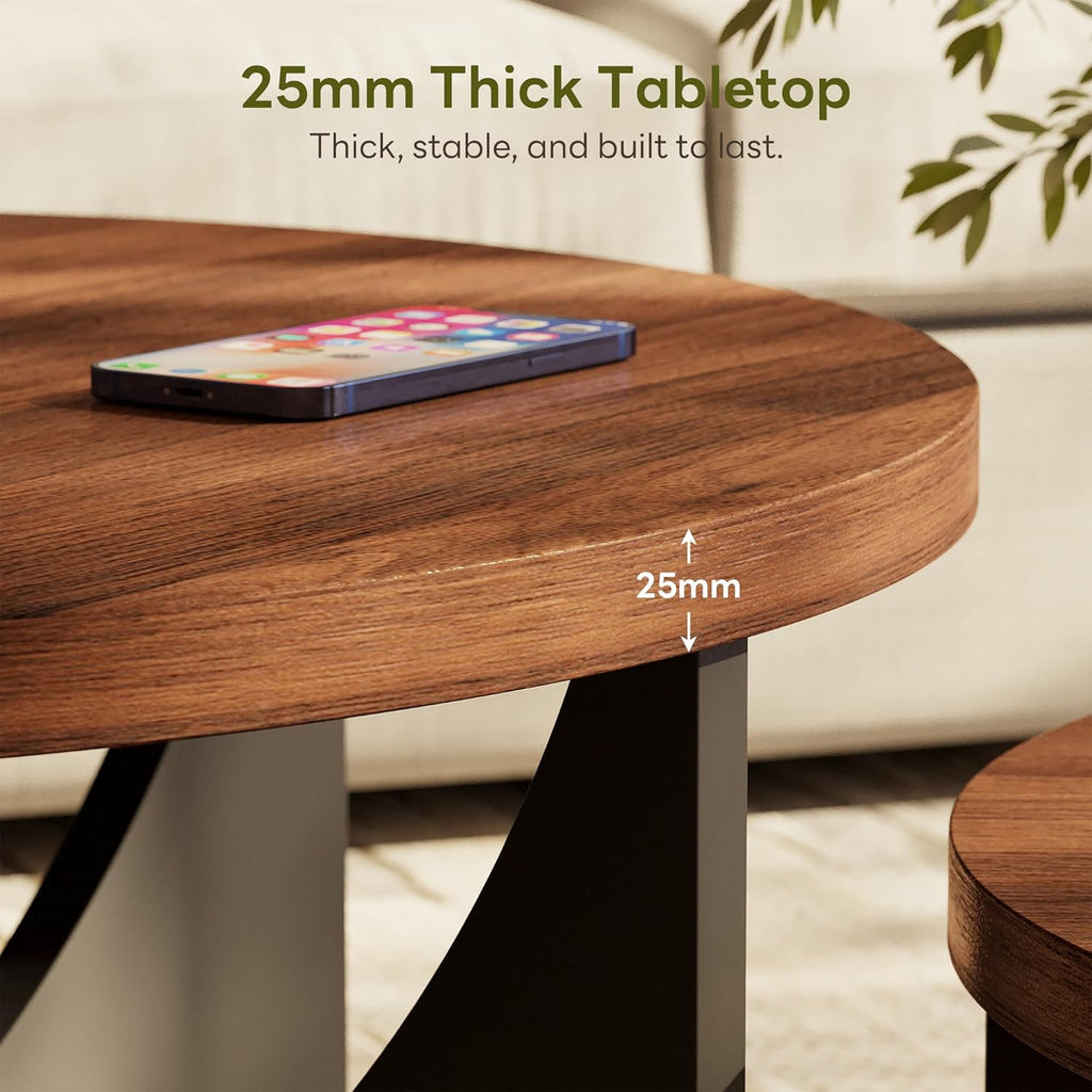 LIKIMIO 31.5" Nesting Round Side Coffee Tables Set of 2,  Walnut