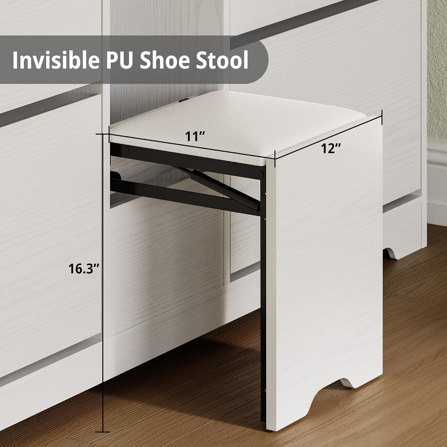 LIKIMIO Flip-Top Drawer & Hidden Stool Shoe Cabinet (63")
