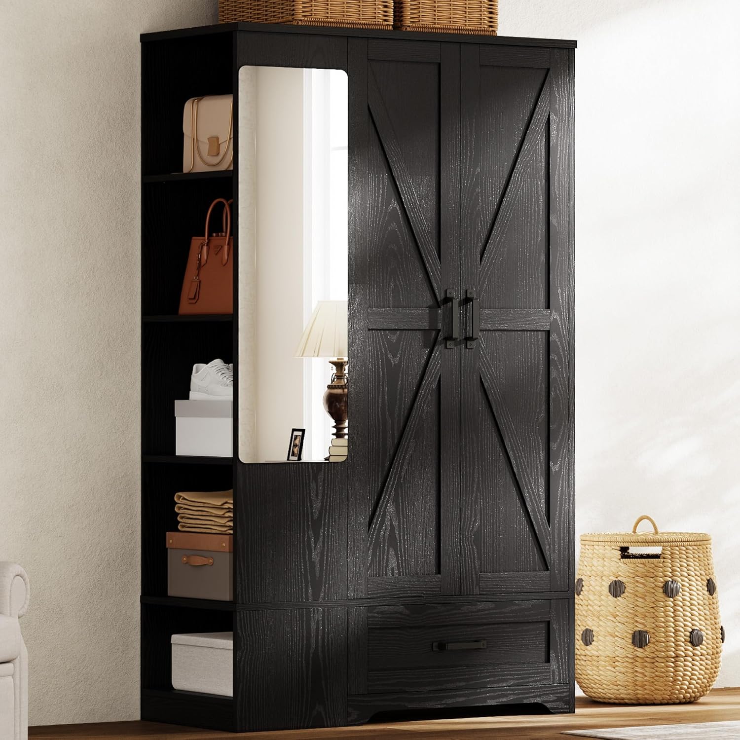 LIKIMIO 70" Armoire Freestanding Wooden Closet Set