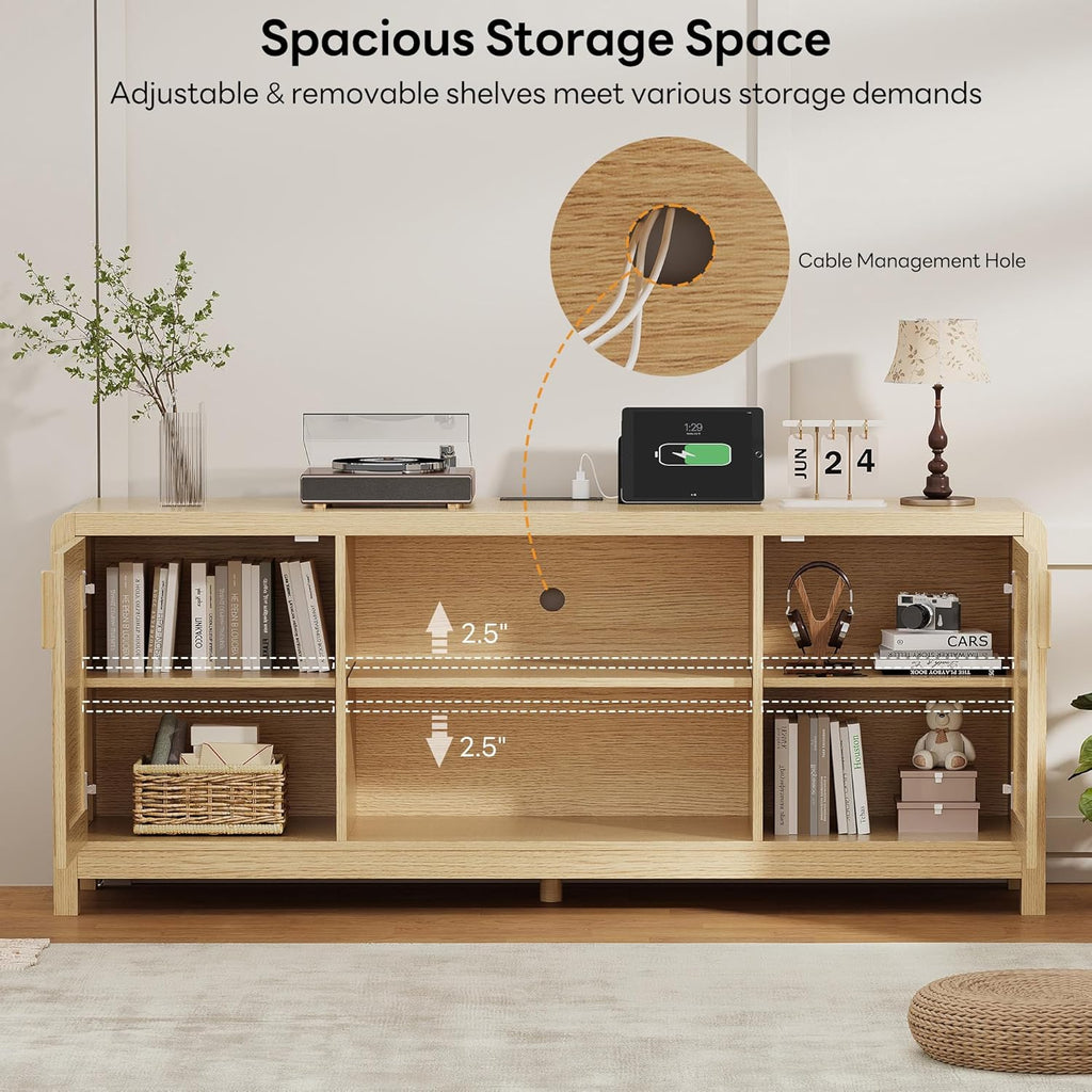 LIKIMIO TV Stand with Power Outlet for TVs up to 65", Natural