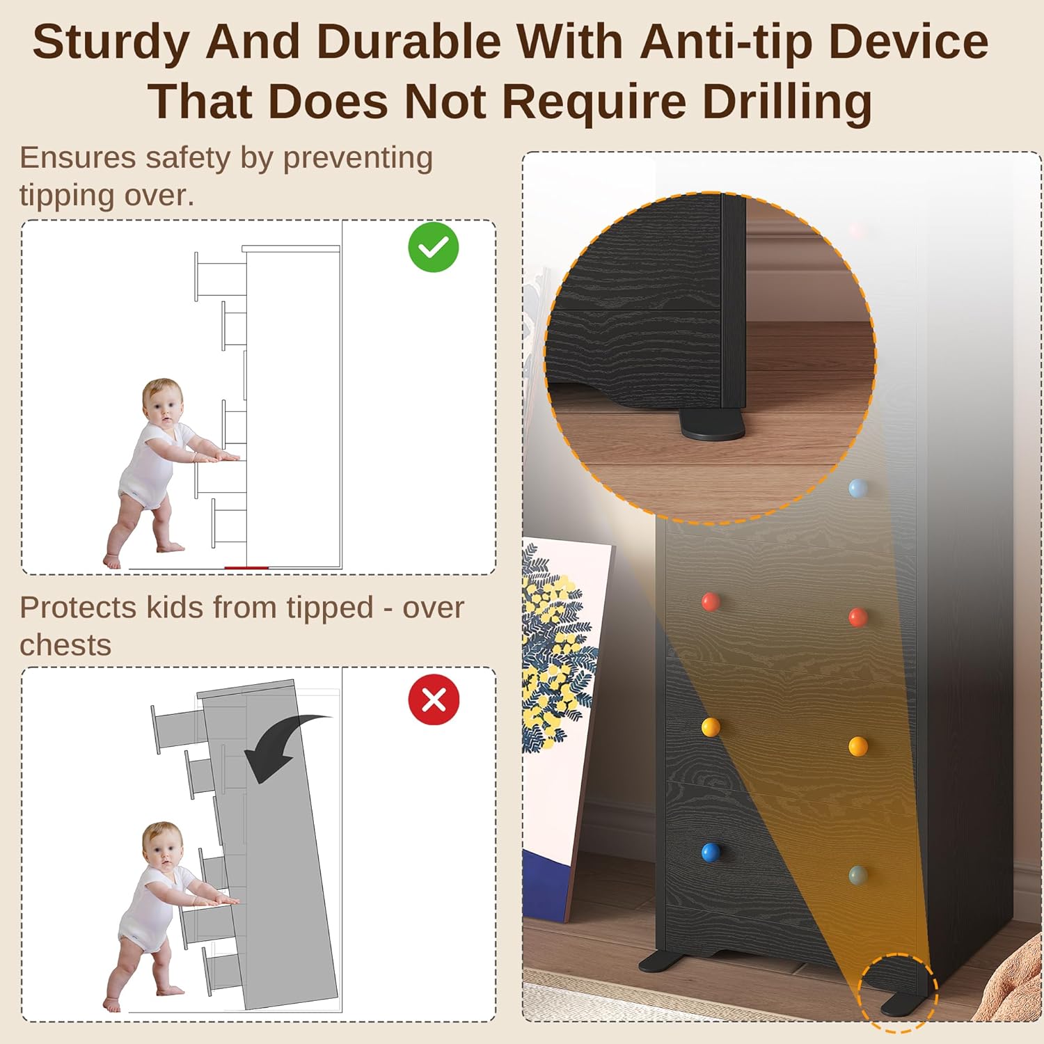 LIKIMIO Wooden 6 Drawer Tallboy (51.5")