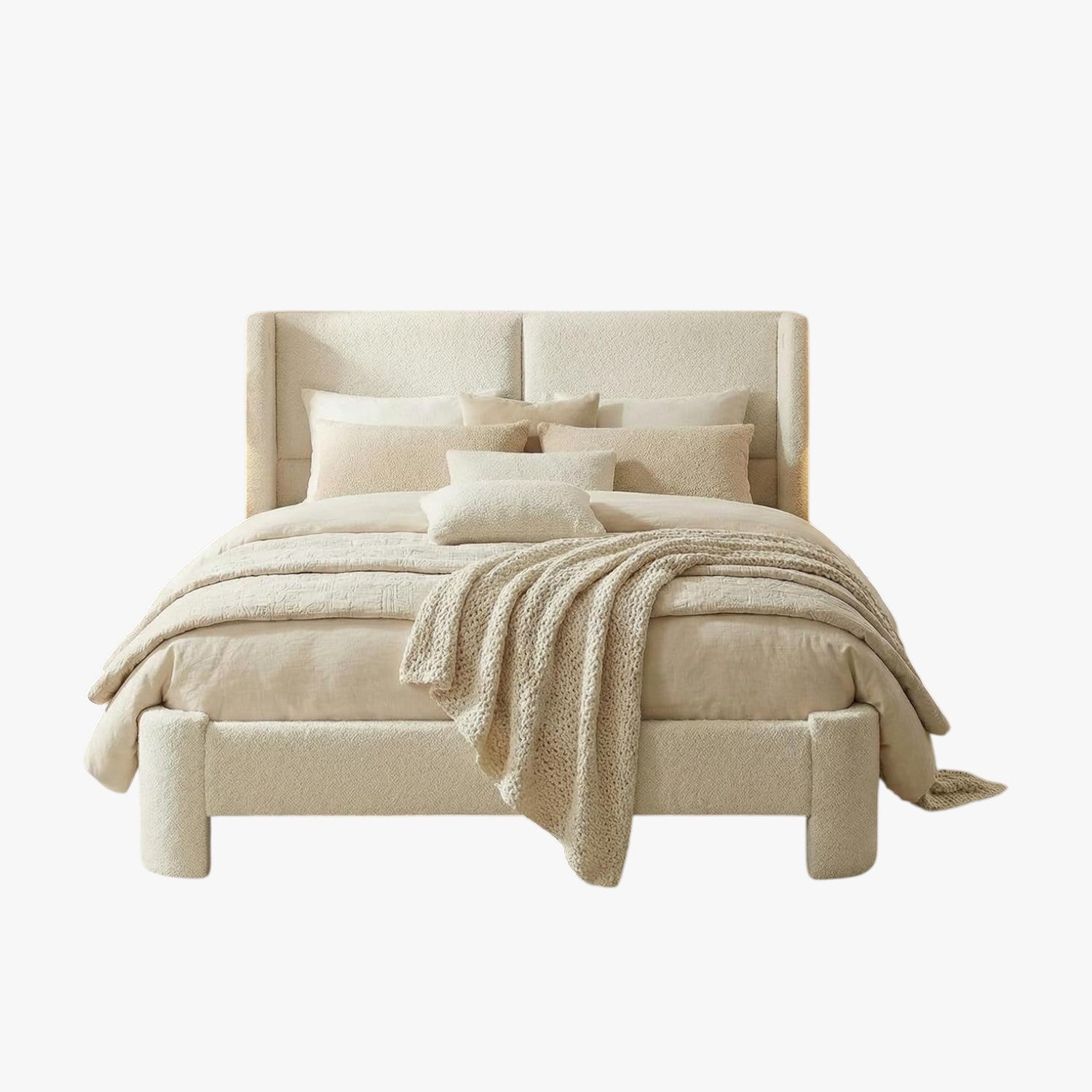 LIKIMIO Full Bed Frame with Headboard, with USB Ports, Cream White