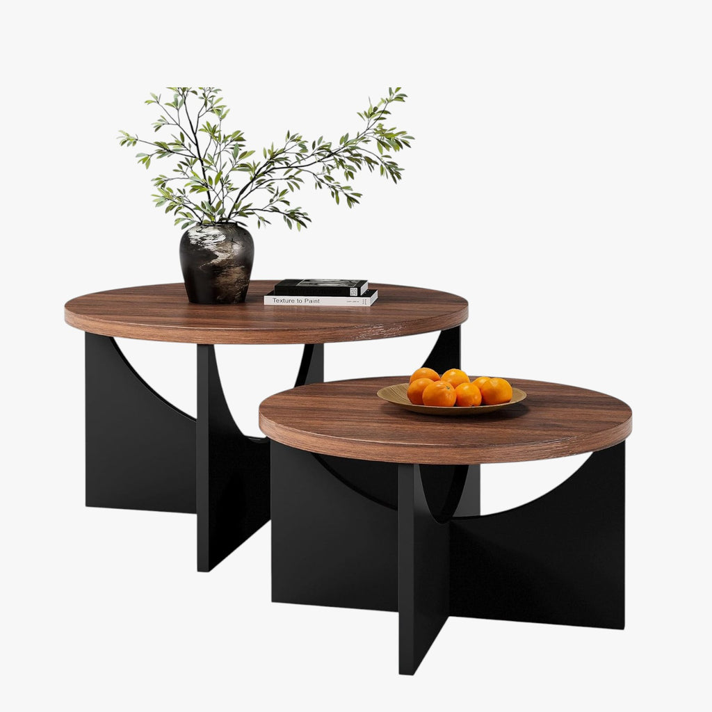 LIKIMIO 31.5" Nesting Round Side Coffee Tables Set of 2,  Walnut