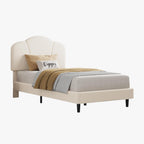 LIKIMIO Upholstered Twin Beds with Lamb Velvet 800LBS Sturdy, white