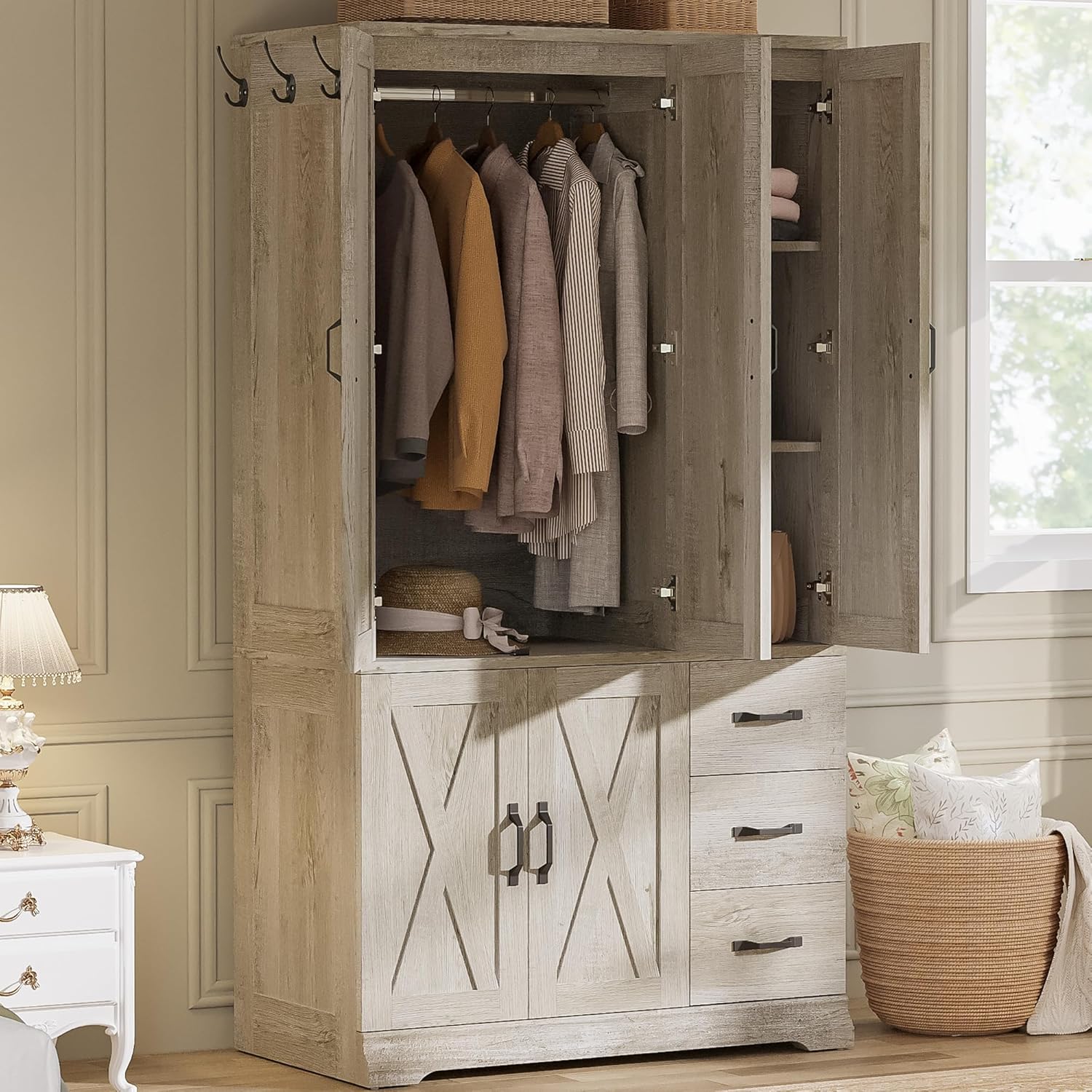 LIKIMIO Armoire Wooden Wardrobe（71”）