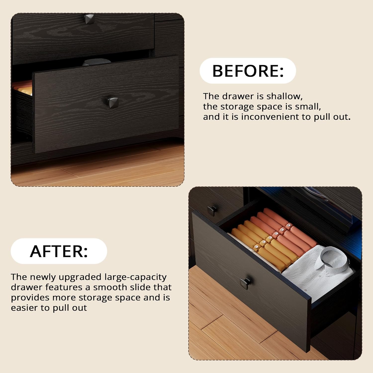 LIKIMIO Fabric Side Pocket & Wooden 10-Drawers Dresser